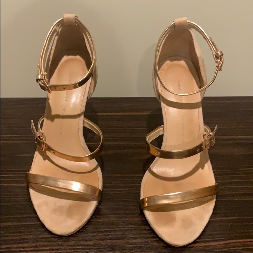 Zara rose gold pink strappy heels stilettos
